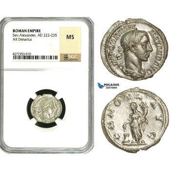 ZD29, Roman Empire, Severus Alexander (222-235 AD), AR Denarius (2.36g) Rome, Annona, NGC MS