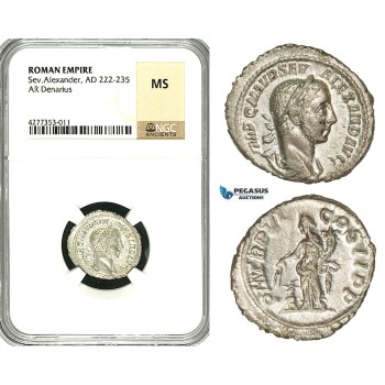 ZD30, Roman Empire, Severus Alexander (222-235 AD), AR Denarius (2.92g) Rome, Annona, NGC MS