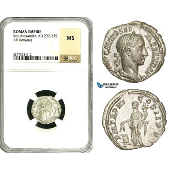 ZD31, Roman Empire, Severus Alexander (222-235 AD), AR Denarius (2.35g) Rome, Annona, NGC MS
