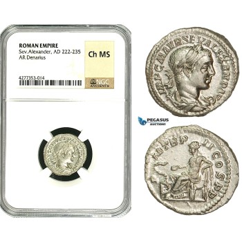 ZD33, Roman Empire, Severus Alexander (222-235 AD), AR Denarius (3.9g) Rome, Salus, NGC Ch MS