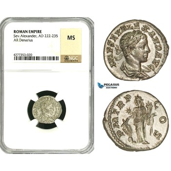 ZD39, Roman Empire, Severus Alexander (222-235 AD), AR Denarius (3.65g) Rome, Fortuna, NGC MS