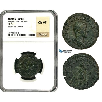ZD41, Roman Empire, Philip II (247-249 AD) Æ As (11.50g) Rome, 246 AD, NGC Ch VF