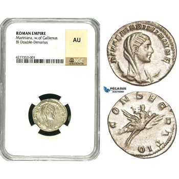 ZD42, Roman Empire, Mariniana (wife of Valerian) BL Double Denarius (3.19g) Rome, Posthumous Issues after 253 AD, Peacock, NGC AU