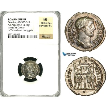 ZD43, Roman Empire, Galerius Maximianus (305-311 AD), AR Argenteus (3.11g), Rome, Tetrarchs, NGC MS