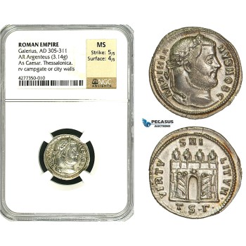 ZD44, Roman Empire, Galerius (305-311 AD), AR Argenteus (3.14g) Thessalonica, Campgate, NGC MS