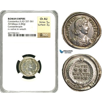 ZD46, Roman Empire, Constantius II. (337-361 AD), AR Siliqua (2.80g) Constantinople, NGC Ch AU