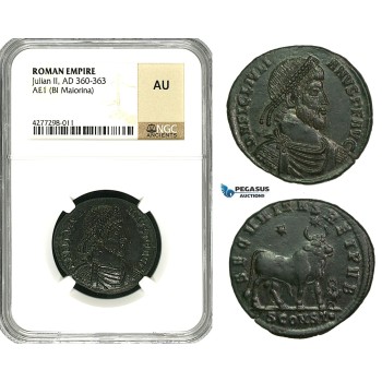 ZD48, Roman Empire, Julian II. The Apostate (360-363 AD) Æ1, BL Maiorina (8.15g) Arles, 362-363 AD, Bull, NGC AU