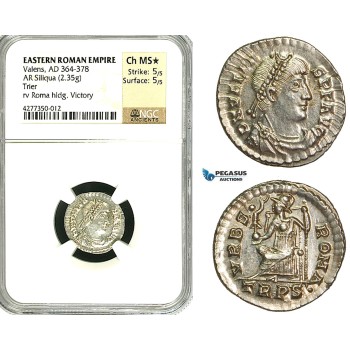 ZD49, Eastern Roman Empire, Valens (364-368 AD), AR Siliqua (2.35g) Trier, Roma seated, NGC MS★