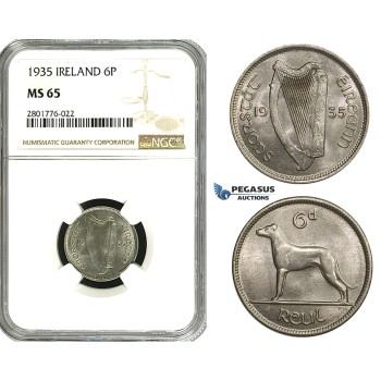 ZD57, Ireland, Free State, 6 Pence (Sixpence) 1935, NGC MS65