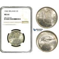 ZD59, Ireland, Free State, Florin - 2 Shillings 1942, Silver, NGC MS64