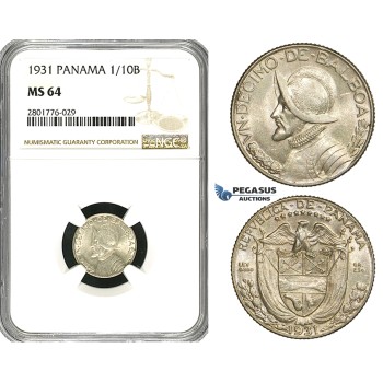 ZD63, Panama, 1/10 Balboa 1931, Philadelphia, Silver, NGC MS64