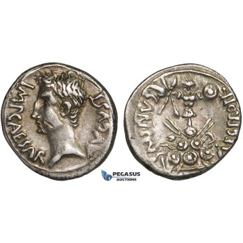 ZD82, Roman Empire, Augustus (27 BC - 14 AD) AR Denarius (3.94g) Emerita, 25-23 BC, Trophy of Celtiberian arms, Patina, VF