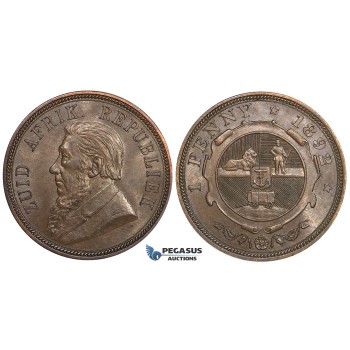 ZD93, South Africa (ZAR) Penny 1892, Lustrous AU-UNC