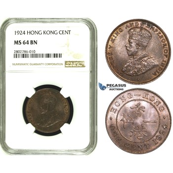 ZE14, Hong Kong, George V, 1 Cent 1924, NGC MS64BN