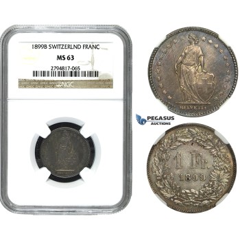 ZE34, Switzerland, 1 Franc 1899-B, Bern, Silver, NGC MS63