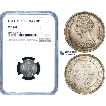 ZE49, Hong Kong, Victoria, 10 Cents 1883, Silver, NGC MS64