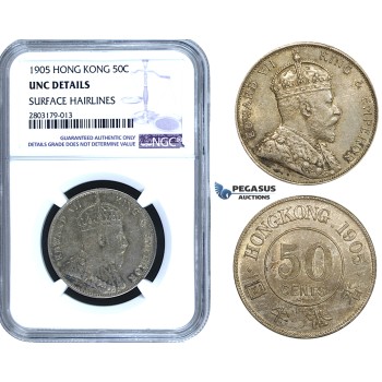 ZE50, Hong Kong, Edward VII, 50 Cents 1905, Silver, NGC UNC Details