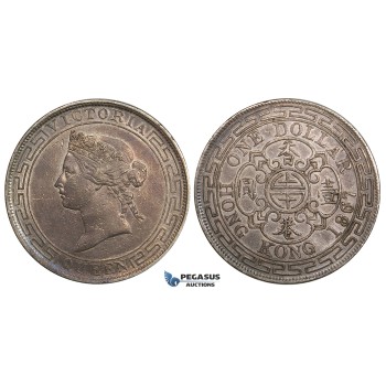 ZE73, Hong Kong, Victoria, 1 Dollar 1867, Silver, Toned VF, Rare!