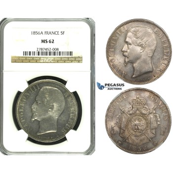 ZE88, France, Napoleon III, 5 Francs 1856-A, Paris, Silver, NGC MS62