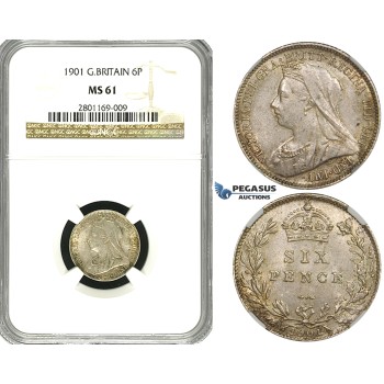 ZE92, Great Britain, Victoria, Sixpence (6 Pence) 1901, Silver, NGC MS61
