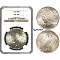 ZF23, United States, Peace Dollar 1923, Philadelphia, Silver, NGC MS64