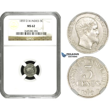 ZF35, Danish West Indies, Frederik VII, 3 Cents 1859, Silver, NGC MS62