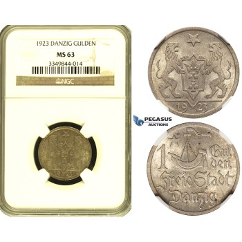 ZF48, Poland, Danzig, 1 Gulden 1923, Berlin, Silver, NGC MS63 (Slab is worn)