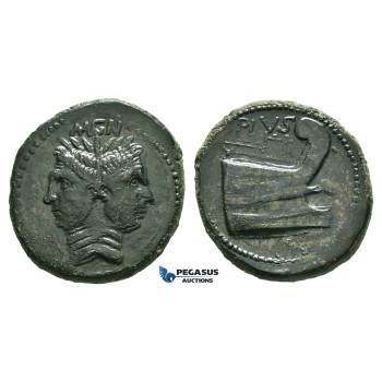ZF49, Roman Imperatorial, Sextus Pompeius (d. 35 BC) Æ As (22.23g) Spain and Sicily, 42-38 BC, Dark green patina, VF-EF,  Good details!