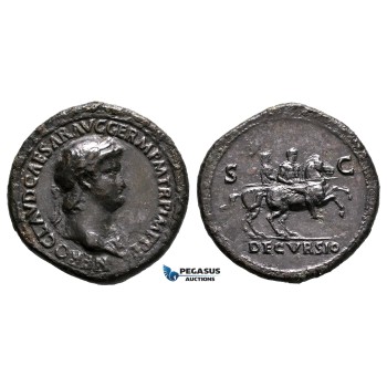 ZF50, Roman Empire, Nero (54-68 AD) Æ Sestertius (25.51g) Rome, 63 AD, Soldiers on Horseback, Dark brown patina, VF (Smoothing)