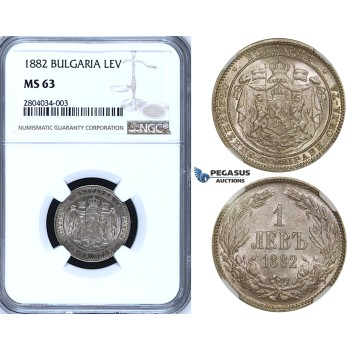 ZF56, Bulgaria, Alexander I, 1 Lev 1882, St. Petersburg, Silver, NGC MS63