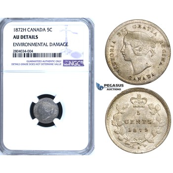 ZF57, Canada, Victoria, 5 Cents 1872-H, Heaton, Silver, NGC AU Details
