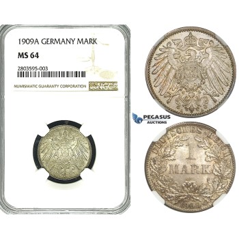 ZF66, Germany, Wilhelm II, 1 Mark 1909-A, Berlin, Silver, NGC MS64