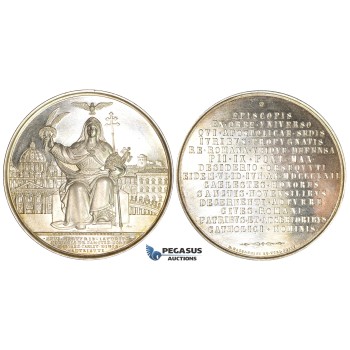 ZF97, Vatican, Pius IX, Silver Medal 1862 by B. Zaccagnini, on the canonization of 26 Franciscans who have sacrificed in the Mission in Japan as martyrs of Nagasaki in 1597, UNC in Original Box