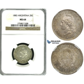 ZF99, Argentina, 20 Centavos 1883, Silver, NGC MS64