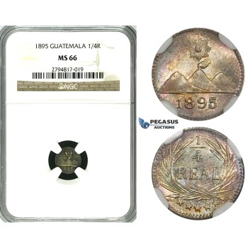 ZG05, Guatemala, 1/4 Real 1895, Silver, NGC MS66 (Rainbow toning) Pop 1/0, Finest!