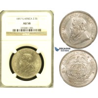 ZG11, South Africa (ZAR) 2 1/2 Shillings 1897, Silver, NGC AU58