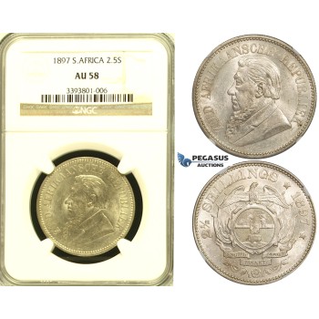 ZG11, South Africa (ZAR) 2 1/2 Shillings 1897, Silver, NGC AU58