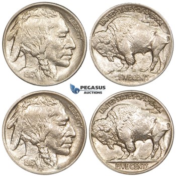 ZG14, United States, Buffalo Nickel (5C) 1913 Pair (Type I & II) About AU both coins