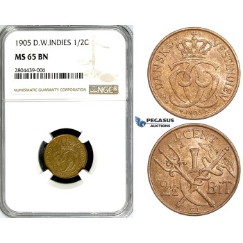 ZG21, Danish West Indies, Christian IX, 1/2 Cent (2-1/2 Bit) 1905, Copenhagen, NGC MS65BN