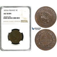 ZG23, France, Third Republic, 5 Centimes 1876-A, Paris, NGC AU58BN