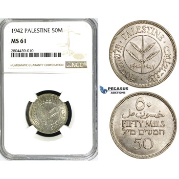 ZG24, Palestine, 50 Mils 1942, Silver, NGC MS61