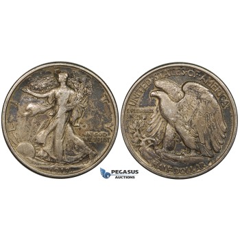 ZG35, United States, Walking Liberty Half Dollar (50C) 1918, Philadelphia, Silver, Toned VF