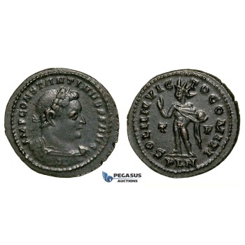 ZG41, Roman Empire, Constantine I (306-337 AD), Æ Nummus (4.49g) Londinium (London) Sol Standing, Brown, About EF