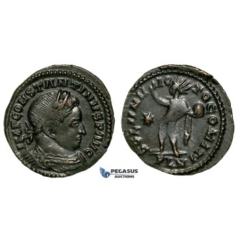 ZG43, Roman Empire, Constantine I (306-337 AD), Æ Nummus (2.84g) Londinium (London) Sol Standing, Brown VF-EF