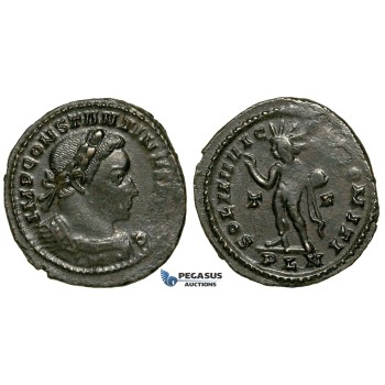 ZG47, Roman Empire, Constantine I (306-337 AD), Æ Nummus (4.46g) Londinium (London) Sol Standing, Brown VF