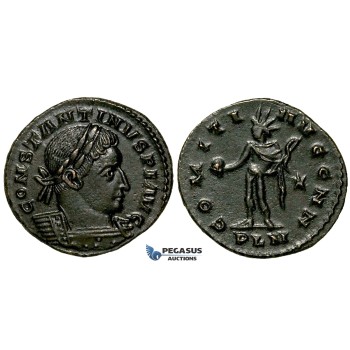 ZG49, Roman Empire, Constantine I (306-337 AD), Æ Nummus (3.91g) Londinium (London) Sol Standing, Brown VF-EF