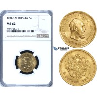 ZG73, Russia, Alexander III, 5 Roubles 1889 (AГ) St. Petersburg, Gold, NGC MS62