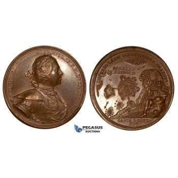ZG76, Russia, Peter I, Bronze Medal (Ø 46mm, 41.77g) by T. Ivanov, Commemorating the Battle of Kexholm (Sweden) 1710, 19th Century Restrike