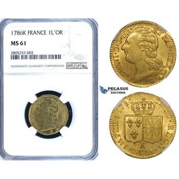 ZG83, France, Louis XVI, Louis Dor 1786-K, Bordeaux, Gold, NGC MS61