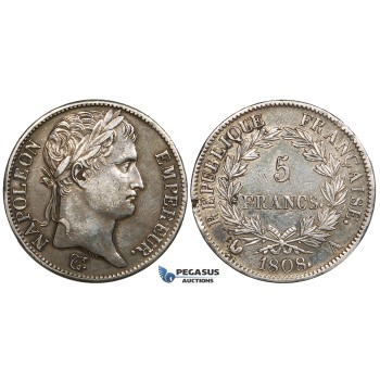 ZG84, France, Napoleon I, 5 Francs 1808-A, Paris, Silver, Polished VF